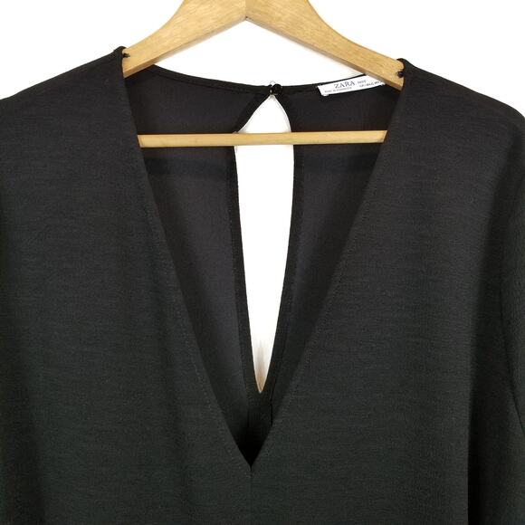 Zara Women's V-Neck 1/2 Sleeve Jumpsuit D-Ring Belt Black Size XL - Picture 6 of 7